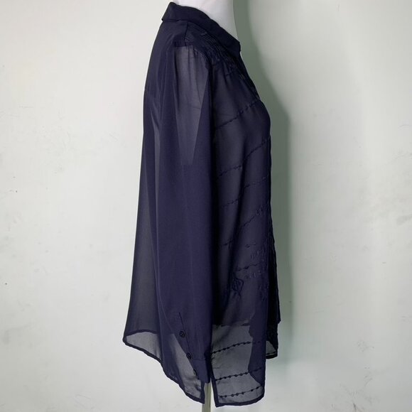 Soft Surroundings Women's Navy Blue Sheer Button Down Blouse Size Petit Medium - Picture 7 of 16